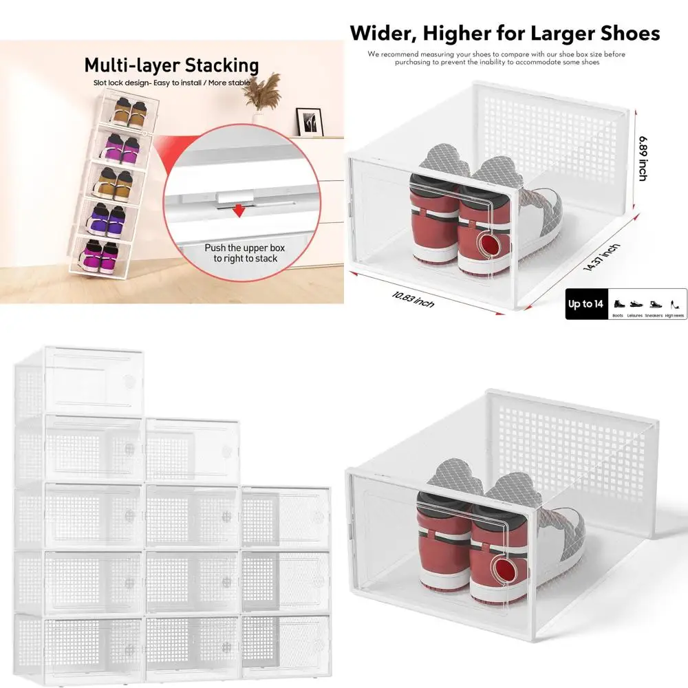 

Clear Plastic Stackable Shoe Storage Boxes 12-Pack, Organizers for Shoes, Sneakers, and Toys, Ideal for Entryway, Closet, Under