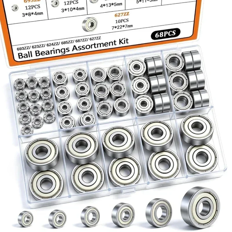 60/10PCS Ball Bearing Set, Small Carbon Steel Deep Groove Bearings, Suitable For Furniture Wheels, Roller Skate Boards,