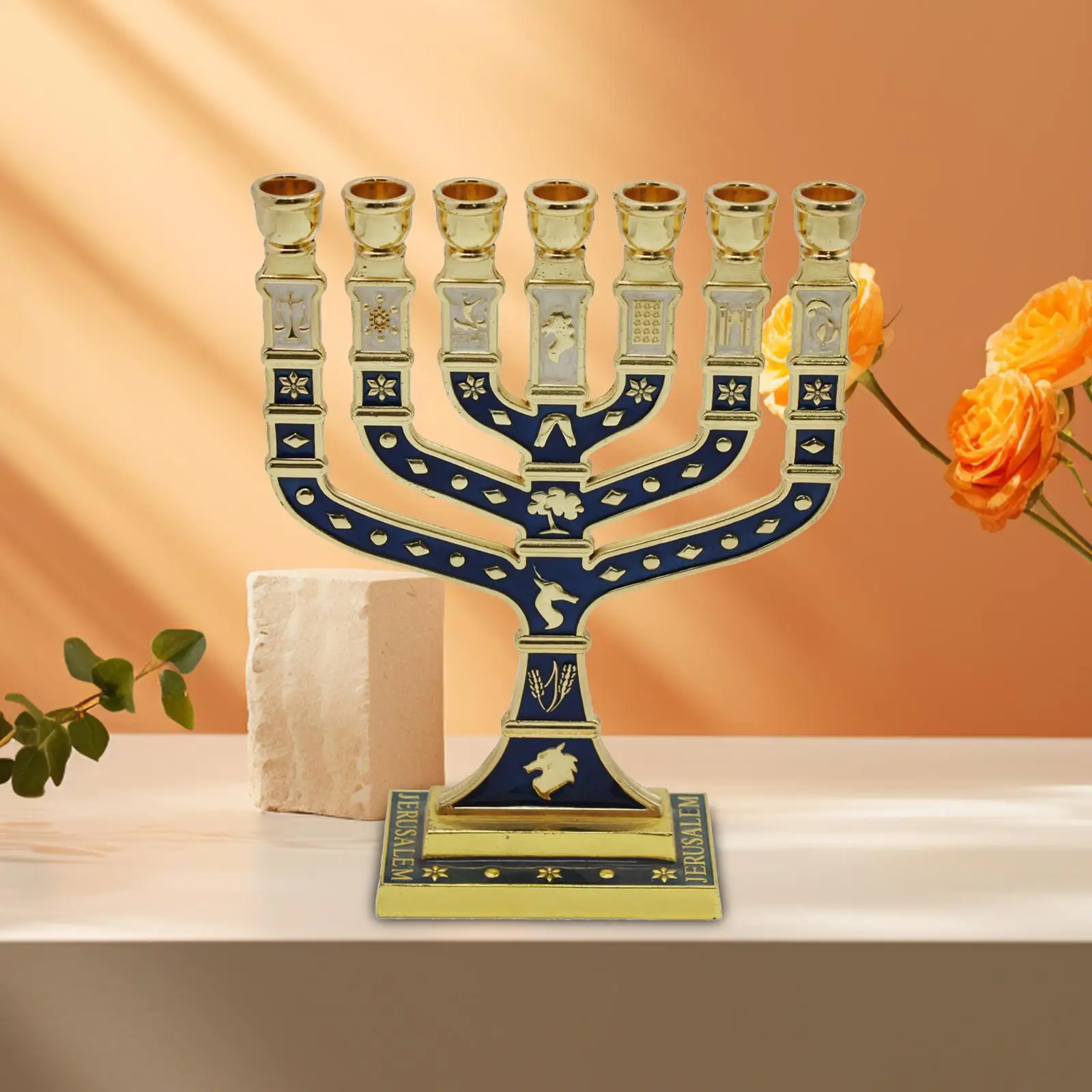 Menorah Candelabrum Classic 7 Branches with Gold Accents Candlestick for Wedding