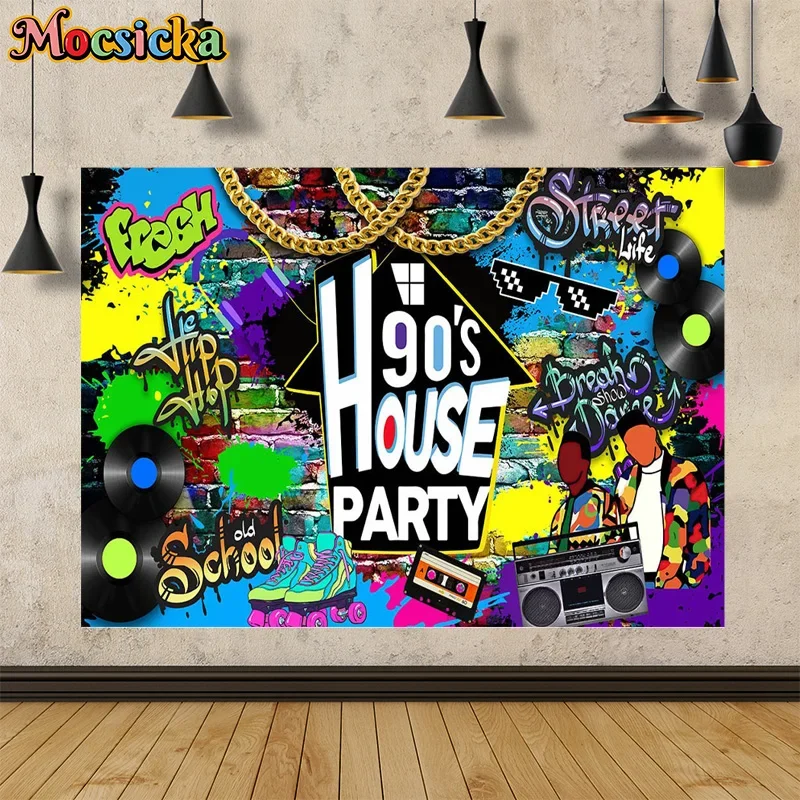 Mocsicka 90's House Party Photography Backgrounds Punk Ballet Style Oil Paint Music Broken Wall Happy Birthday Party Photo Prop