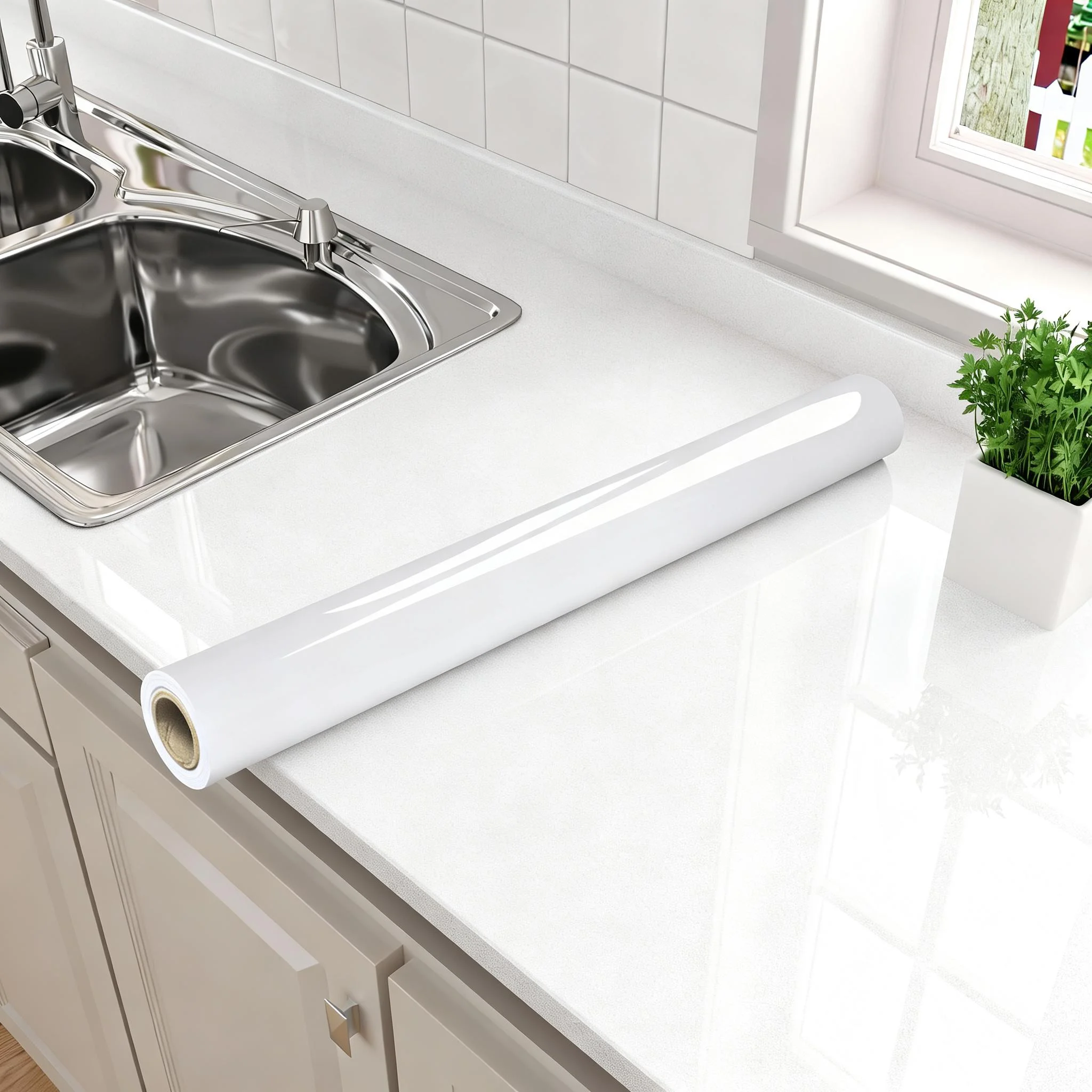 

Глянцевые белые обои Peel and Stick — водонепроницаемая самоклеящаяся виниловая пленка для столешниц, шкафов и мебели