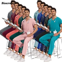 Ropa de trabajo quirúrgica de manga corta, uniformes de odontología médica Unisex, conjunto de batas de enfermera con cuello en V, ropa de trabajo quirúrgica para médico de Hospital