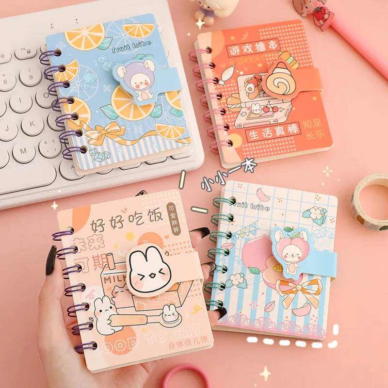 1pc Cute Cartoon Mini Notebook Small Kawaii Bear Bunny Cover Coil Notepad Protable Pocket Book for Scrapbook Student Supply