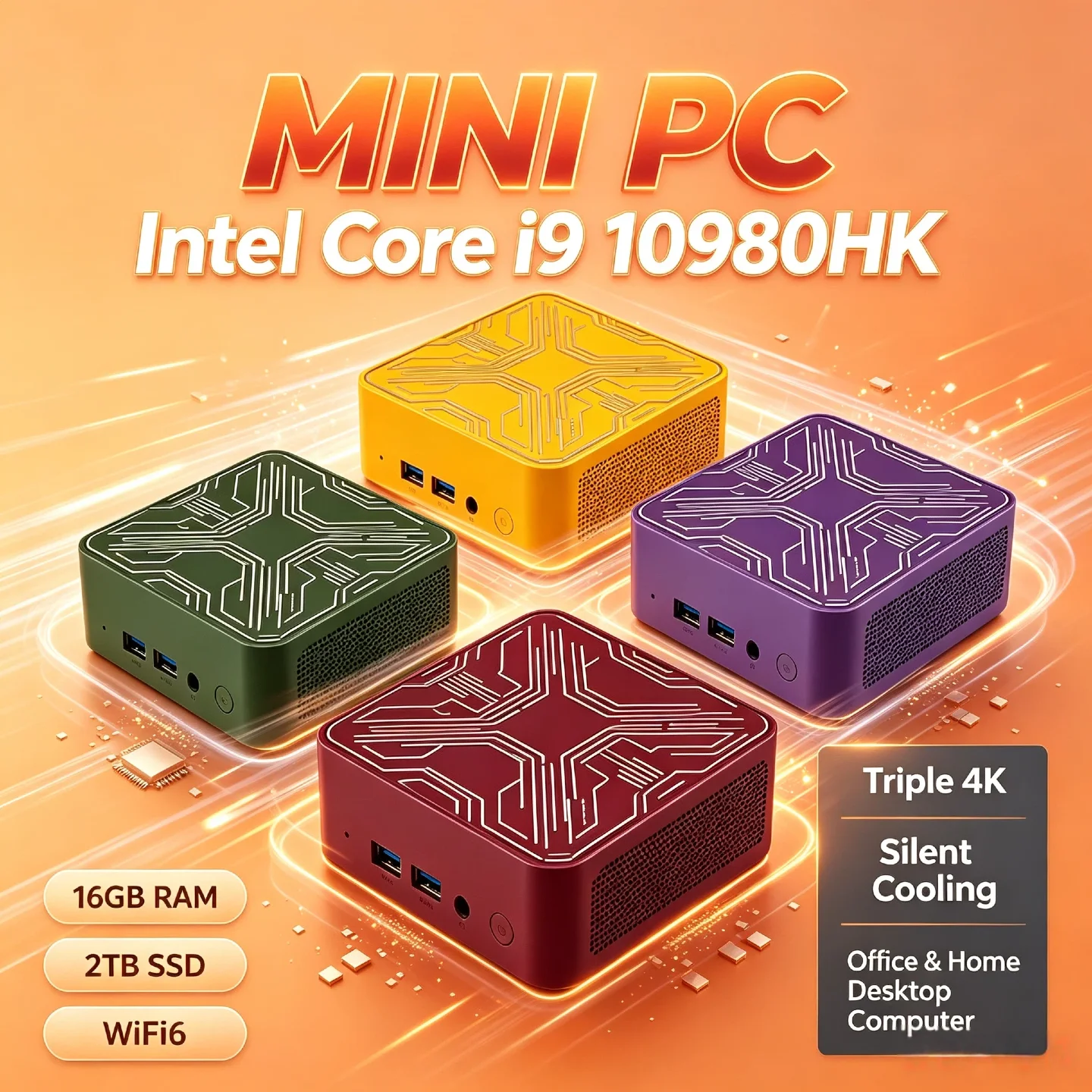 Core i9-10980HK Intel Small Form PC 16GB DDR4 2TB SSD Triple 4K HDMI WiFi6 BT5.2 Silent Cooling Home Office Desktop