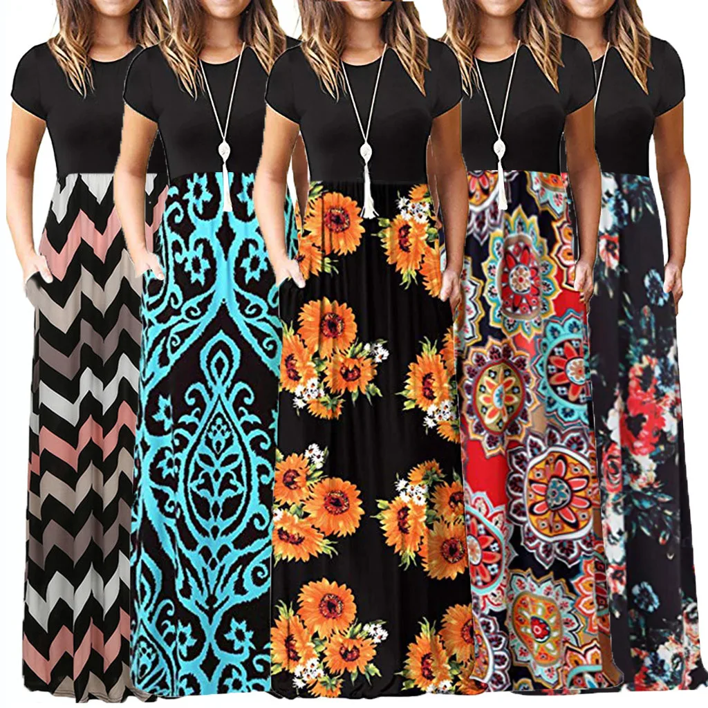 

Dress for Women 2023 Summer Bohemian Round Neck Loose Sexy Sleeveless Dress Fashion Print Pocket Elastic Waist Skirt Robe