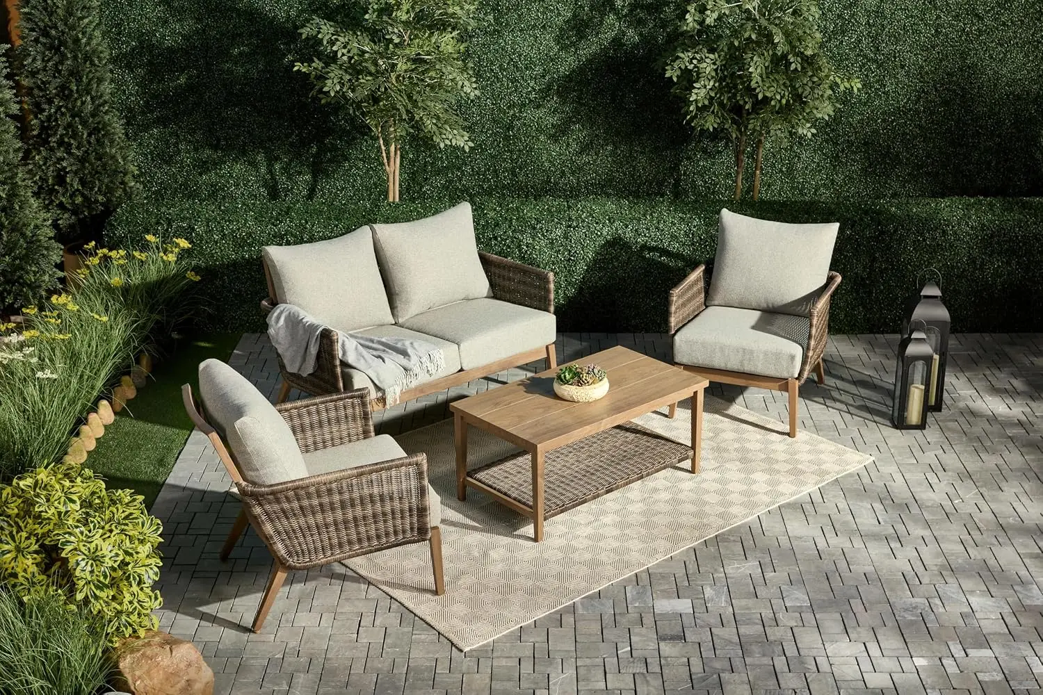 Outdoor Sofa Set with Coffee Table & Removable Cushions, Modern Sectional for Backyard Garden Lawn, Customized