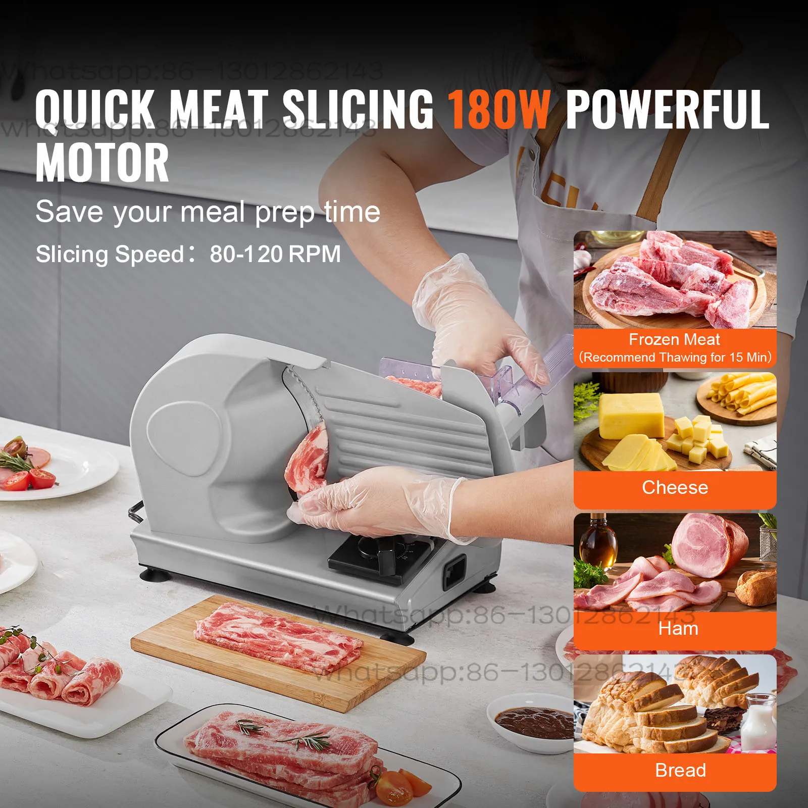 Meat Slicer Electric Deli Food Slicer SUS 420 Stainless Steel Blade and Blade Guard Adjustable Thickness for Home Use