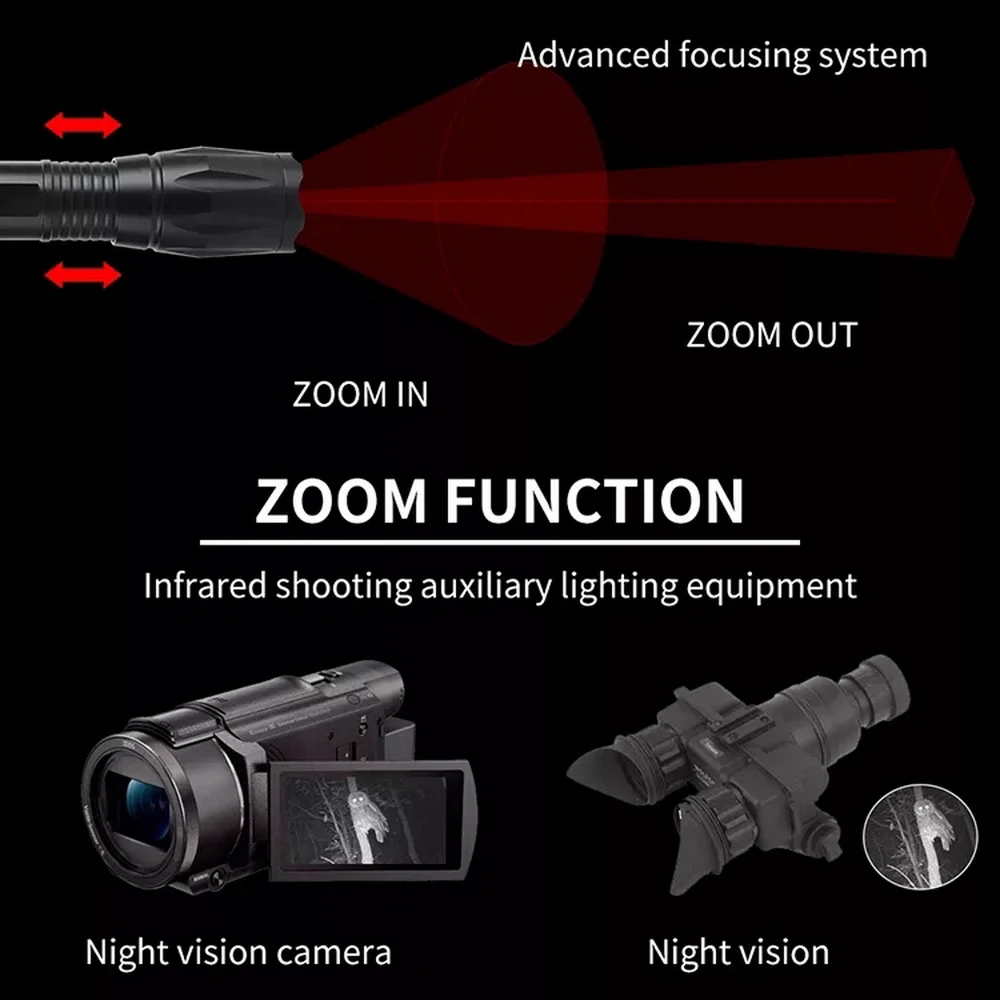 ANEKIM IR Flashlight 850nm IR Illuminator Flashlight  Zoom Infrared Night Vision Light,Hunting Infrared Light for Night Vision