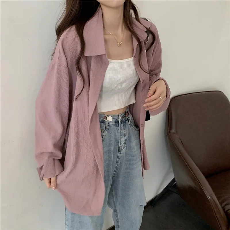 

Spring and Autumn Solid Color Shirt Women's Niche Retro Hong Kong Flavor Long-sleeved Large Size Women's Shirts Blouses