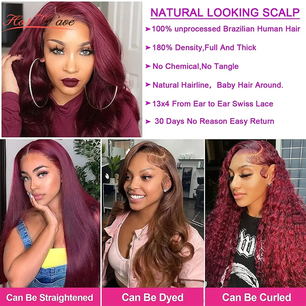 99j Burgundy 13x4 Lace Front Human Hair Wigs Red Colored Straight 13X4 Lace Frontal Wig For Women 30 34 Inch Cheap