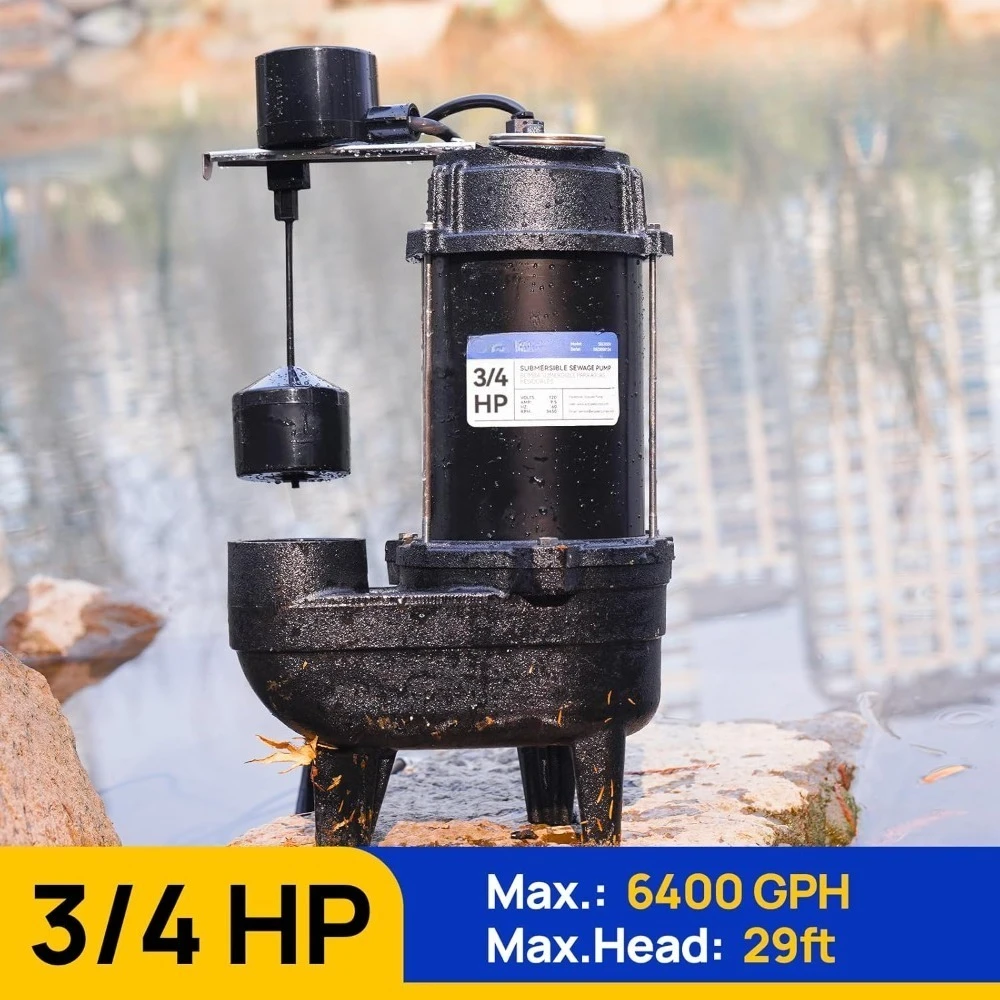توصيل مجاني - مضخة مياه الصرف الصحي 3/4 حصان غاطسة، حديد زهر 6400 GPH مع مفتاح تعويم عمودي متكامل أوتوماتيكي وقابس Piggyback #2