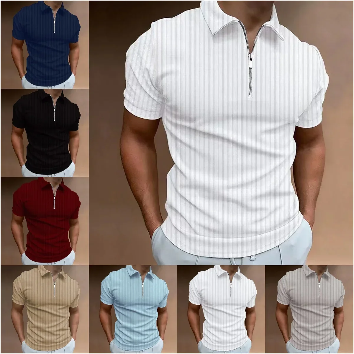 Pop Summer New Men's Business Polo Shirt High-end Shirt Korean Version Men's Casual Fashion Striped Edge Short Sleeved Top Cloth