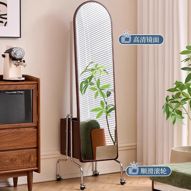 HYS retro full-body mirror coat rack household floor rotating movable full-length mirror bedroom integrated mirror creative