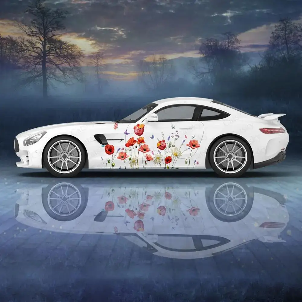 

Flower Bush Painting Art Car Body Stickers Vinyl Car Side Decal Sticker Car Body Sticker Decor Stickers Auto Protective Film
