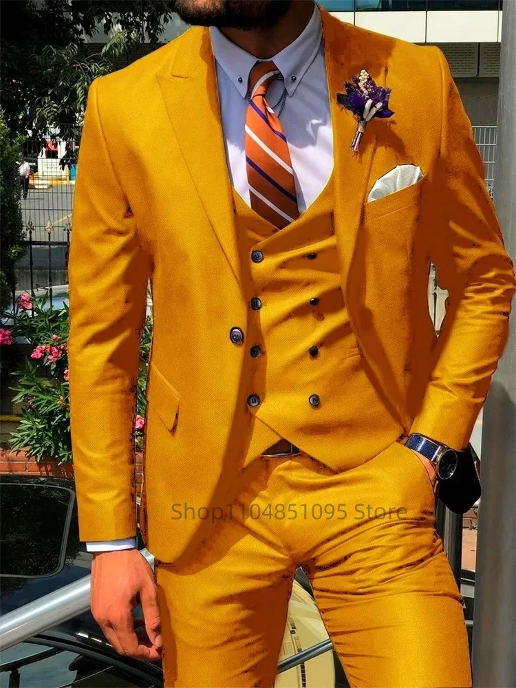 

Elegant 3 Pieces Men's Suit Groom Tuxedos Business Suits Peak Lapel Blazer Double Breasted Vest with Pants for Party Prom Stage