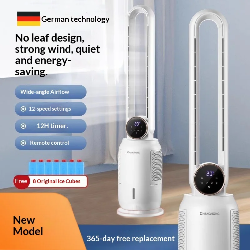 Bladeless Tower Fan with Remote Control Silent Water-Cooled Negative Ion & Sleep Mode for Home/Dormitory Use