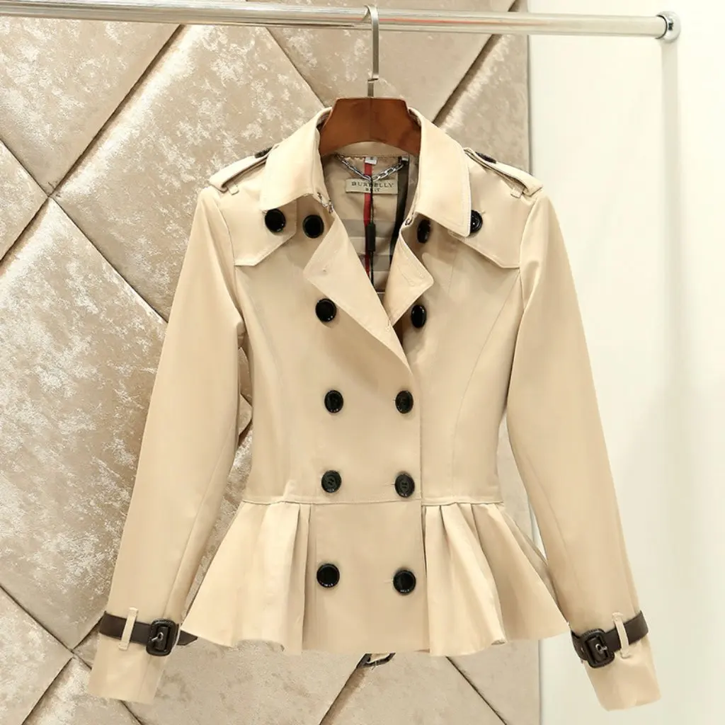 

Women's European Style Short Trench Coat Slim Fit Lapel Long Sleeve Double Breasted One-Piece Delivery Fashionable Windbreaker