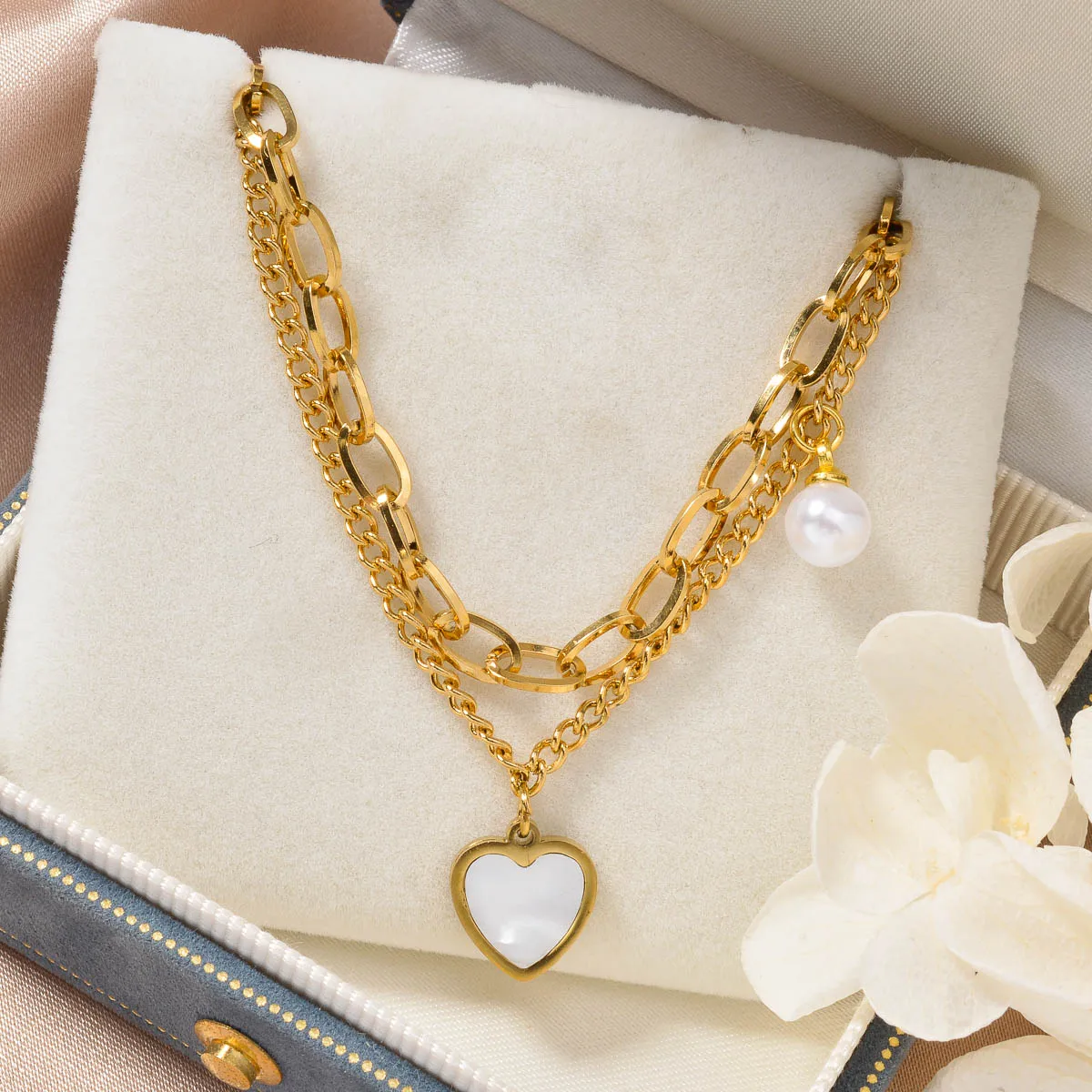 ZEADear Layered Bracelets Heart Charm Wristlet Gold Color Chains on Hand Leg Links Cute Jewelry Women Gift
