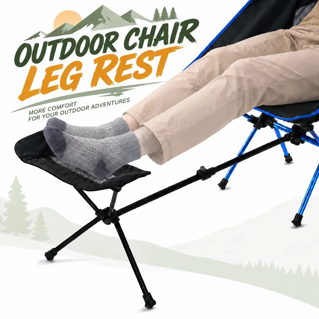 高さ調節可能な伸縮式キャンプ用椅子脚、アルミニウム合金製、折りたたみ式、取り外し可能なフットレスト、持ち運び用バッグ付き。アウトドアキャンプやハイキングに最適。