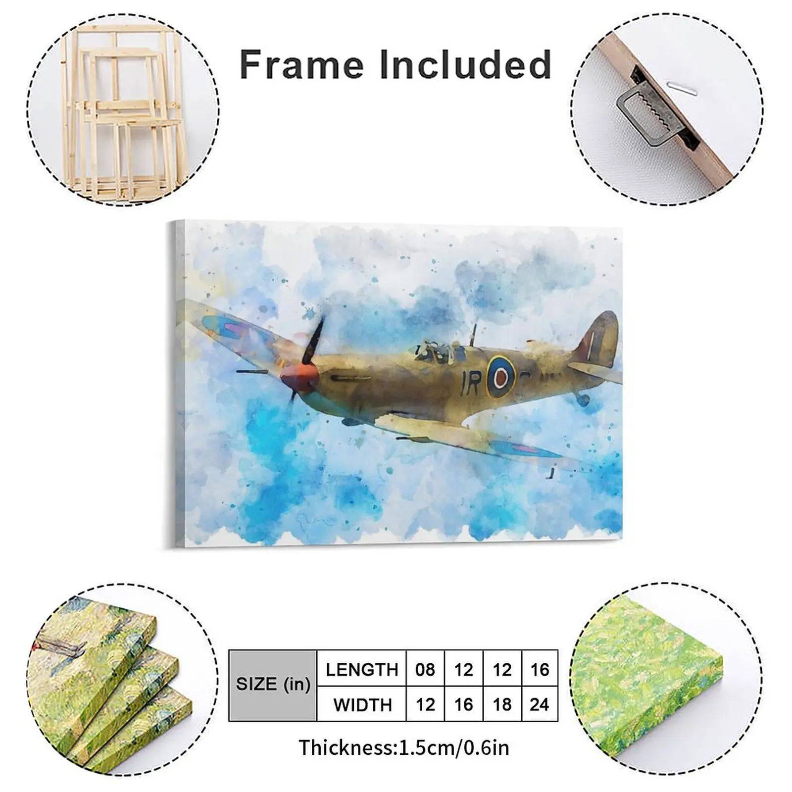 Spitfire Vintage Second World War Fighter Plane Canvas Paintings Personalized Wall Mural Spitfire Framed Wall Painting