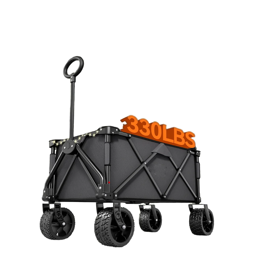 Heavy Duty Large Capacity Foldable Platform Four-Wheel Beach Wagon Collapsible Utility Cart Outdoor Trolley Portable Garden
