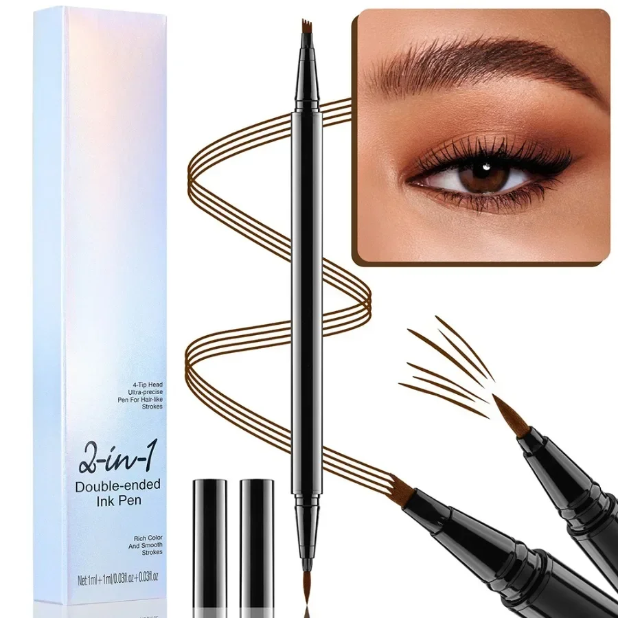 Custom 2in1waterproof Liquid Eyebrow & Eyeliner Pen Non-smudged Long Lasting Easy To Wear 4colors Extremely Fine Eyebrow Pencil