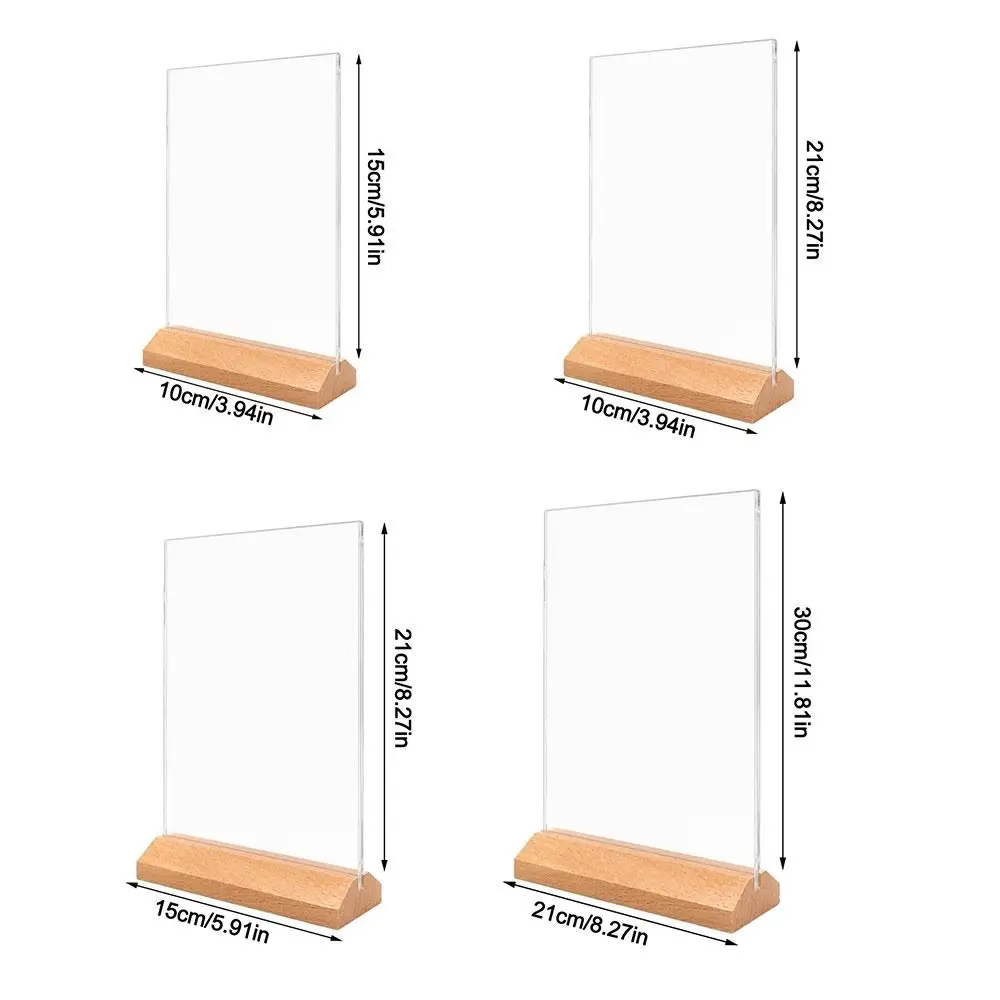 Double Sided Acrylic Sign Holder Table Top A4/A5/A6 Size Table Top Display Stand Creative Design Wood Base