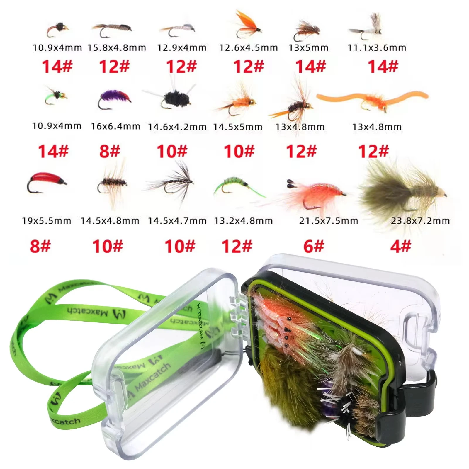 maxcatch-–-lot-de-72-mouches-de-peche-a-la-mouche-mouches-seches-nymphes-caddis-moucherons-vers--kit-d'insertion-en-silicone-pour-boite-a-mouches-etanche-avec-4-14-crochets