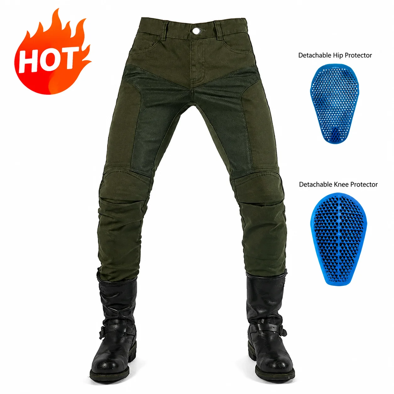 Motorcycle Riding Jeans Men Summer Mesh Aramid Fabric Military Green Moto Biker Trousers Breathable Urban Touring Daily Wear