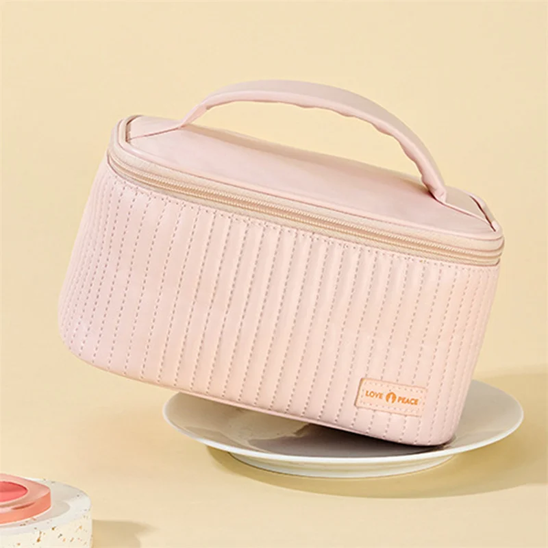 Makeup Bags for Women Travel Toiletry Cute Cases Bag Portable Solid Color Makeup Organizer Box Cosmetic Bag Neceser PU Leather