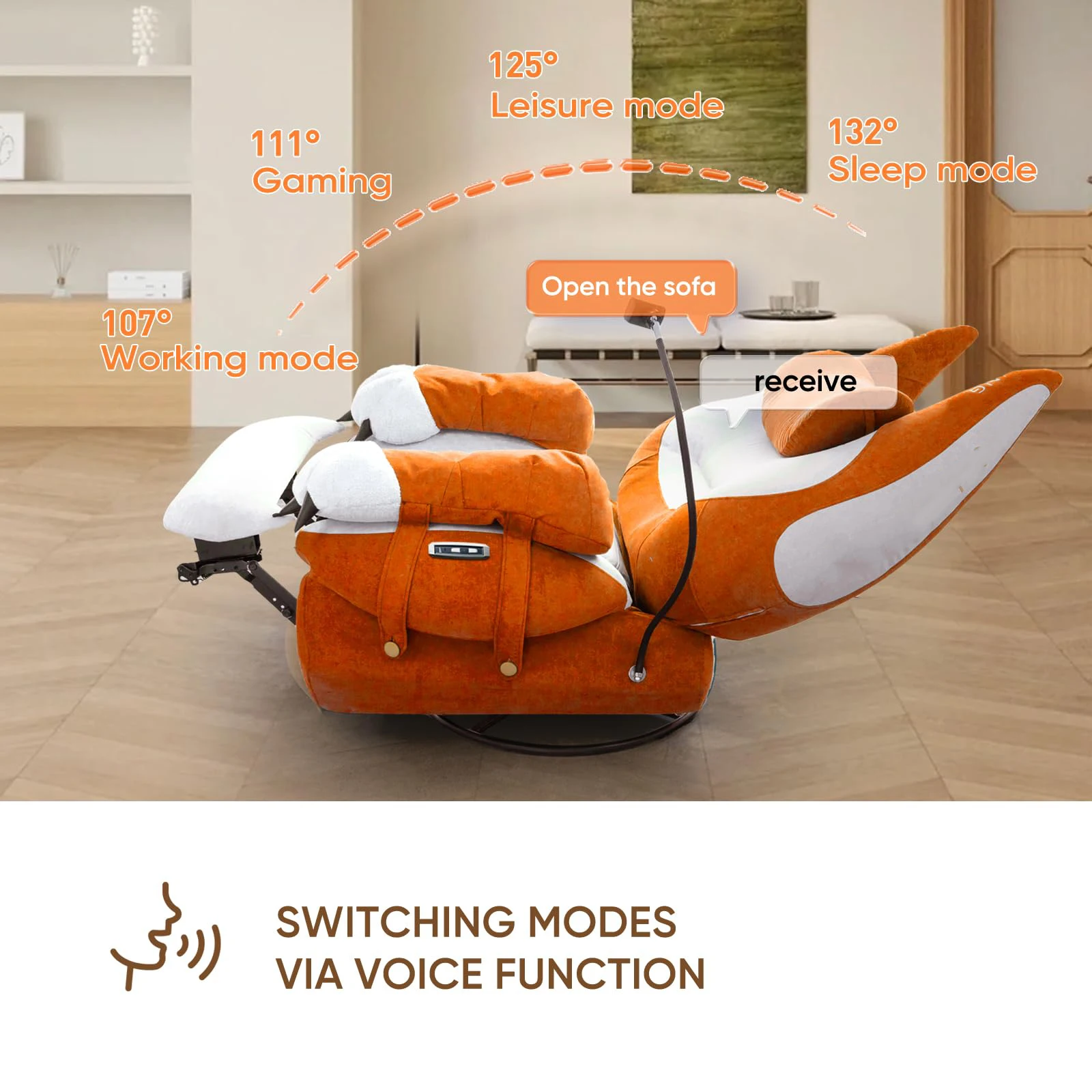 Smart Recliner with Adjustable Settings Voice Activated Home Theater Gaming Seat Rocker Electric Lounge Chair Featuring USB Port