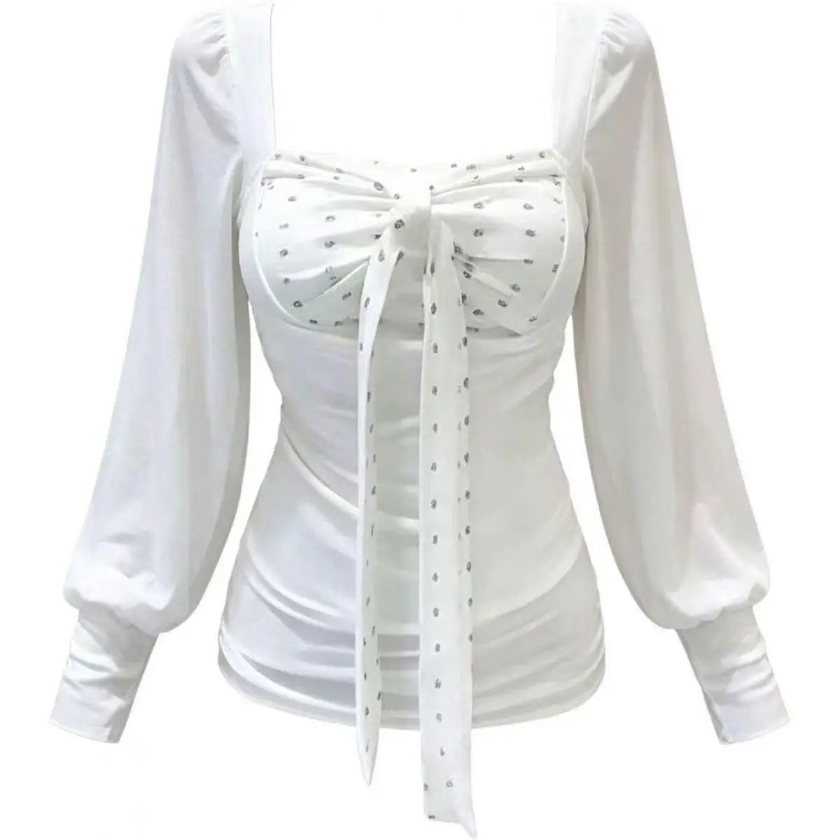 Korean Elegant Sweet Y2K 2000s Retro Lace Patchwork Two Piece Outfit Women Slim Fit Long Sleeve Pullover Casual Street Suit