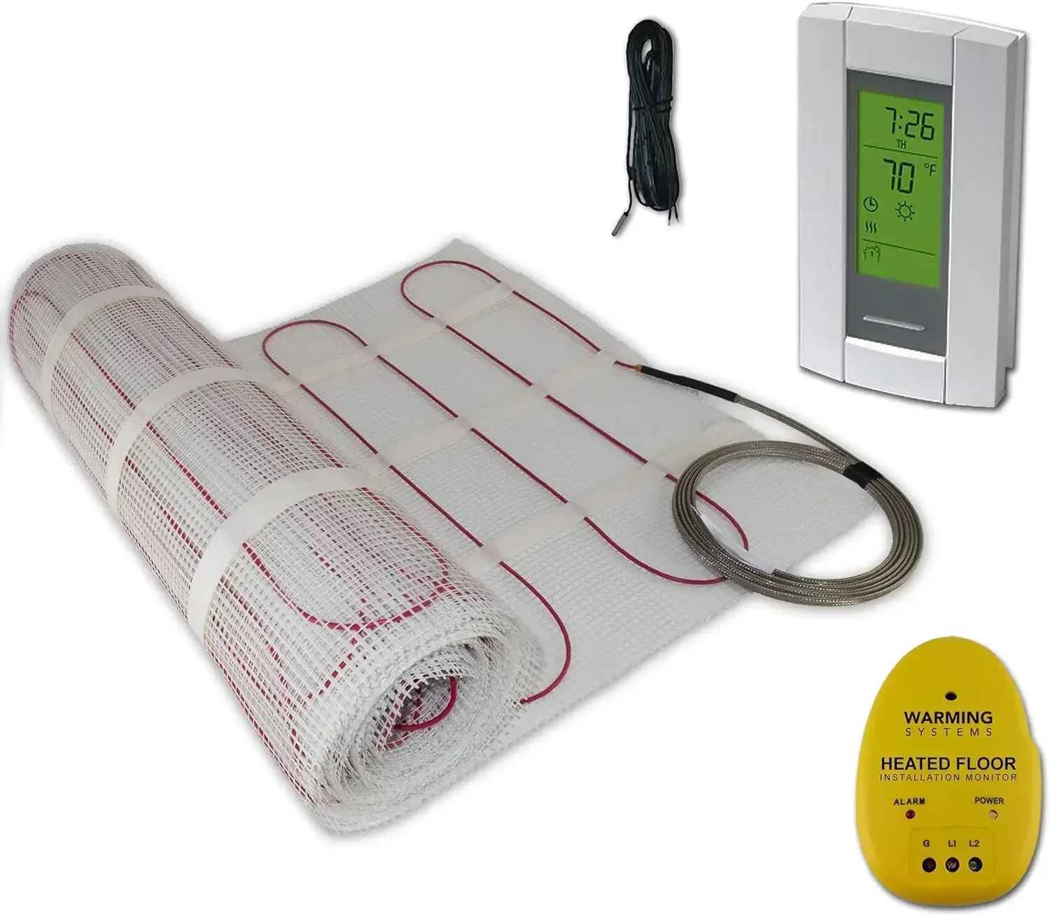 

15 Sqft 120V Electric Radiant Floor Heating Mat – Includes Heating Mat, Programmable Thermostat, Thermostat Floor Sensor, Instal