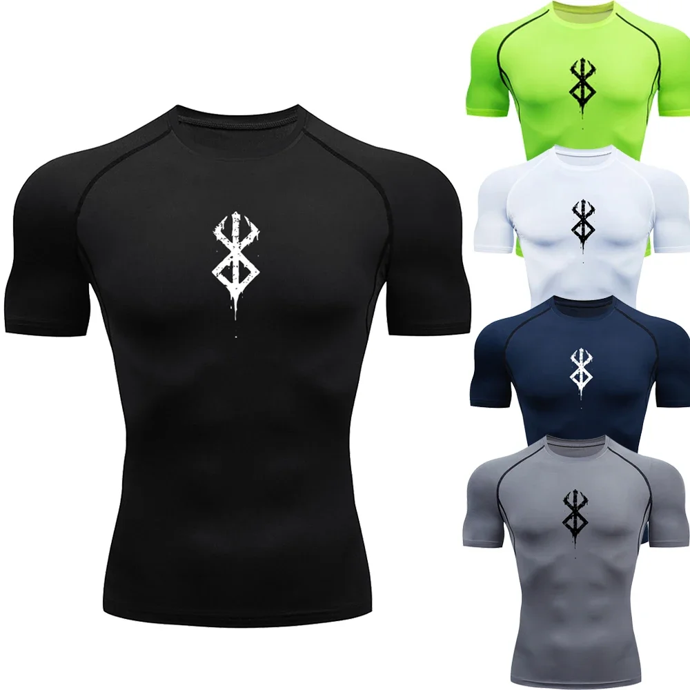 Herren Kompression Sport T-Shirt enge schnell trocknende Fitness Fitness Jogging T-Shirt mit Casual Print Kurzarm Herren bekleidung