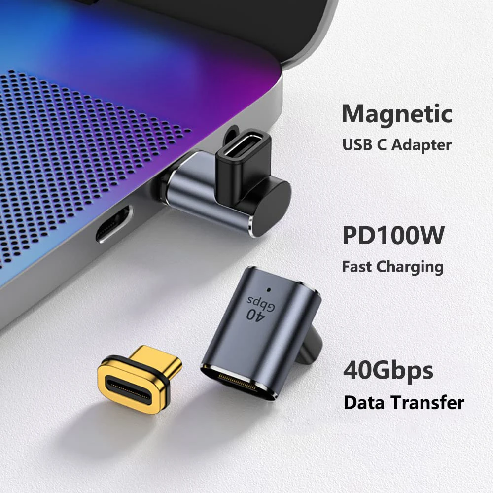 محول USB C إلى C للشحن السريع ، من النوع C المغناطيسي ، نقل البيانات ، الشحن السريع ، محول المغناطيس ، الهاتف ، الكمبيوتر المحمول ، 100 واط ، 40Gbps ، 8K ، 60Hz
