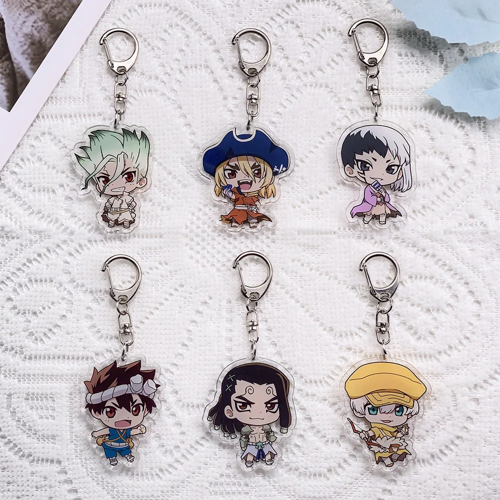 1/6PCS Anime Characters Dr. STONE Acrylic Keychain Accessories Keyrings Friends Gifts Funny Cartoon Bag Charms Backpack Pendant