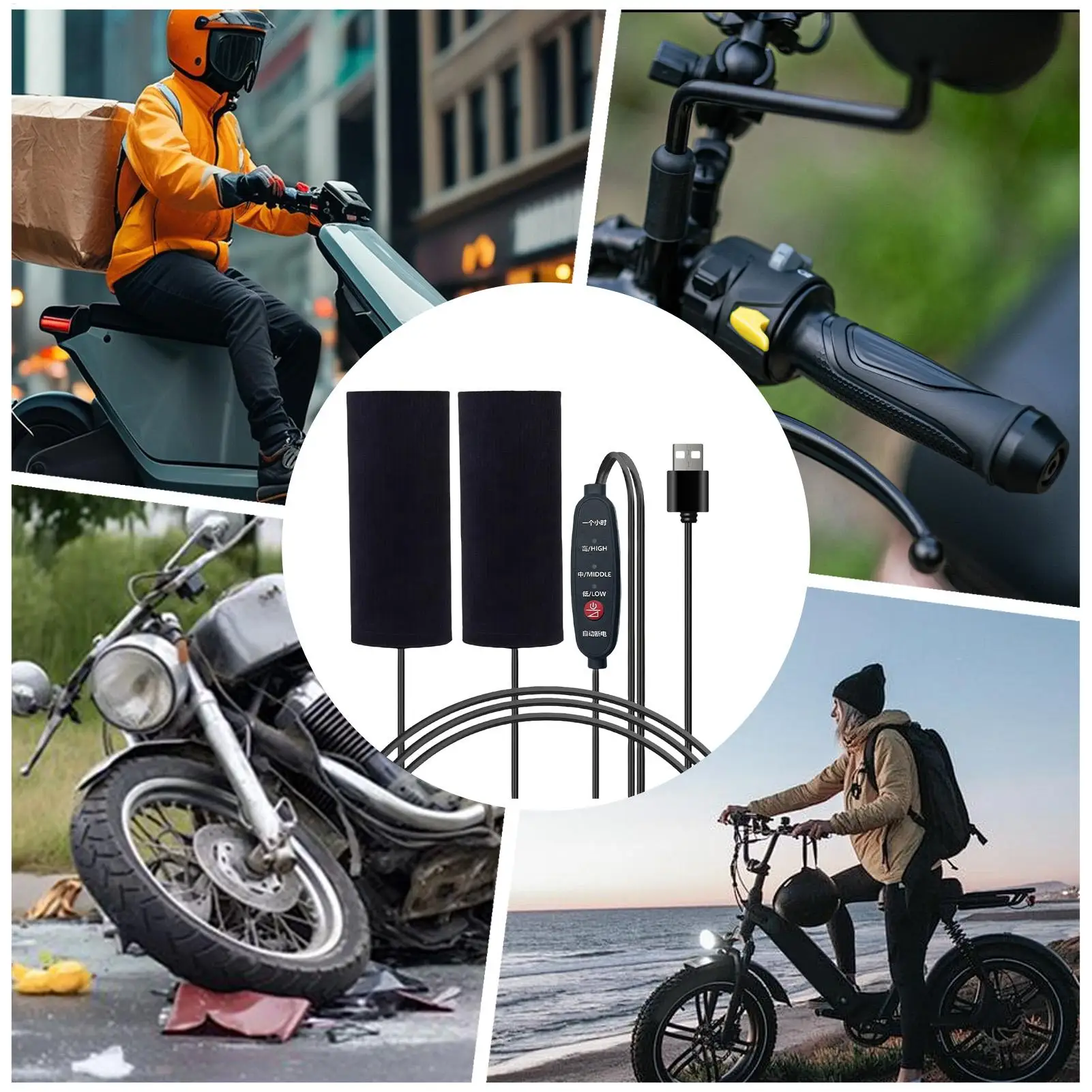 Motorcycle Heated Grips USB-Powered Warmer Three-level temperature adjustment Portable HandGrip Heater Pad Fast Heating Kits view 3