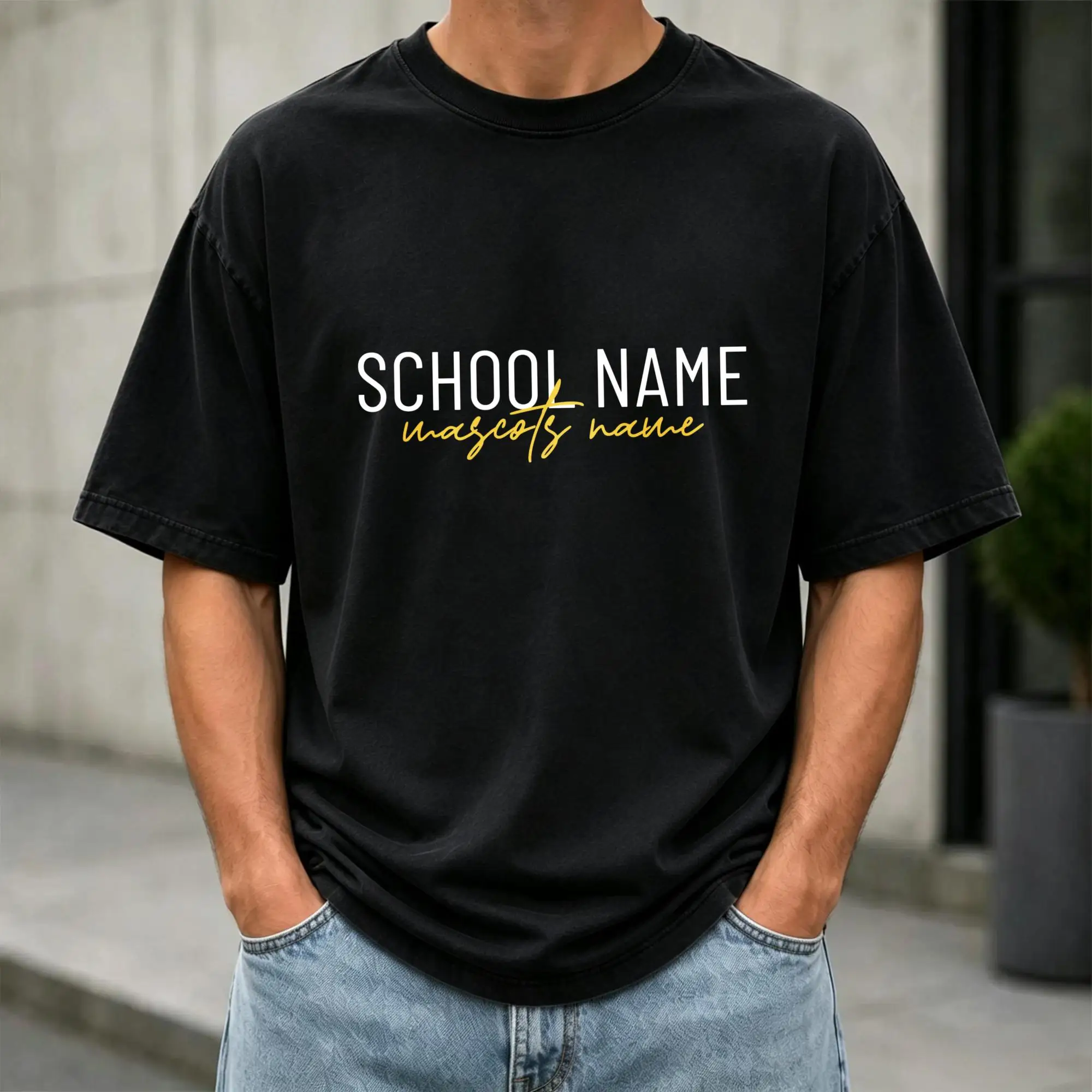 School Mascot Tee Two Tone Font Spirit Graphic Top Personalized Campus Team Casual Apparel Crew Neck Daily Supporter Shirt