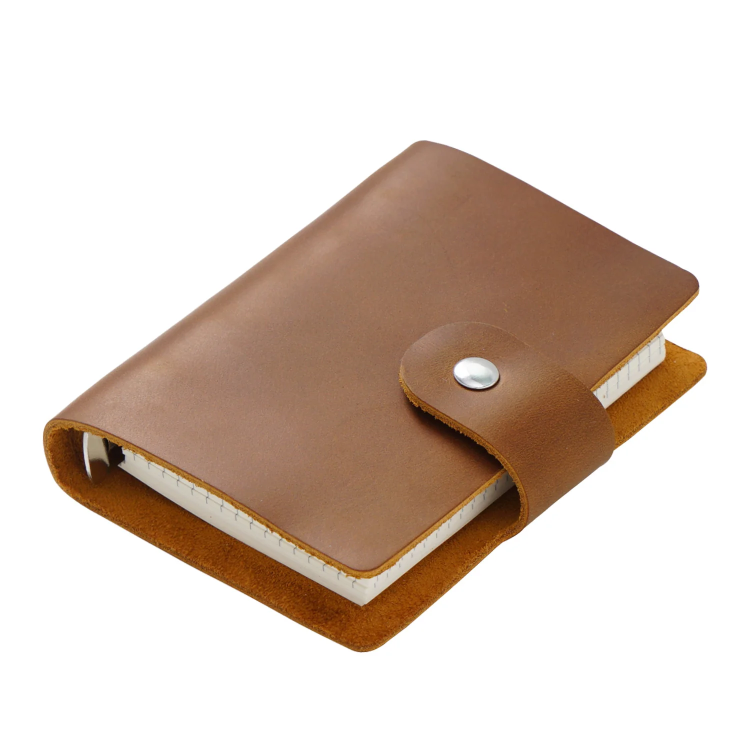 Prawdziwa skóra A8 Planner pierścieniowy Skóra bydlęca 5-otworowe pierścienie Mini notatnik z 15 MM srebrnymi pierścieniami Retro Organizer Notatnik Notatnik — zdjęcie produktu 7