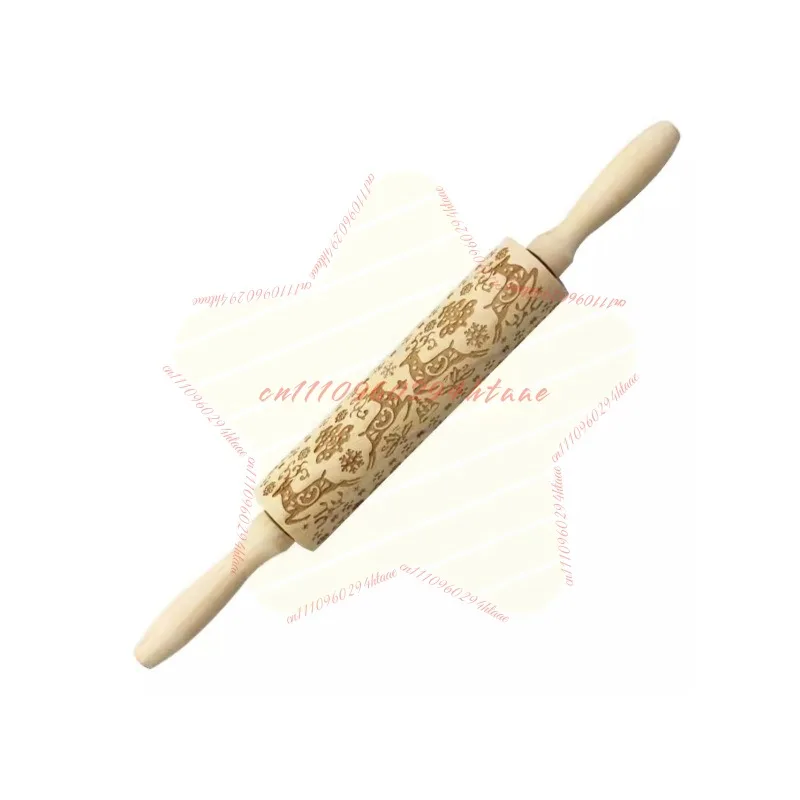 Wooden Rolling Pin Christmas Moose Print Wooden Laser Carved Embossed Cookie Dough Stick Cookie Cutter Set