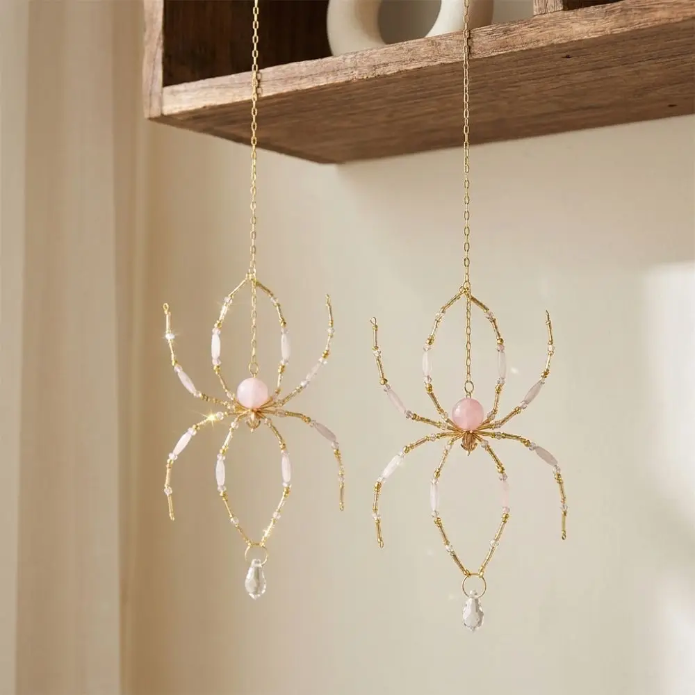Eight-Leg Spider Shape Crystal Spider Sun Catcher Beaded Wire Gold-Tone Chain Window Hanging Spider Decor Exquisite Handmade