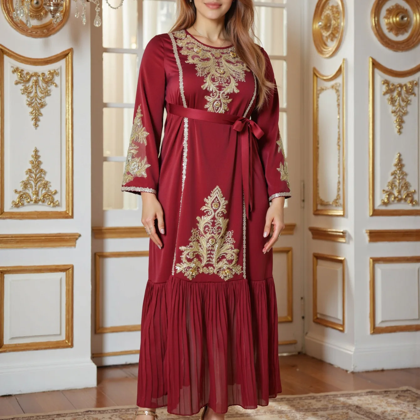 

Musilin Plus Size New Fashion Elegant Gold Embroidered Long Dress Women's Robe Noon Abaya Ramadan Dubai Luxury Islam Elegant
