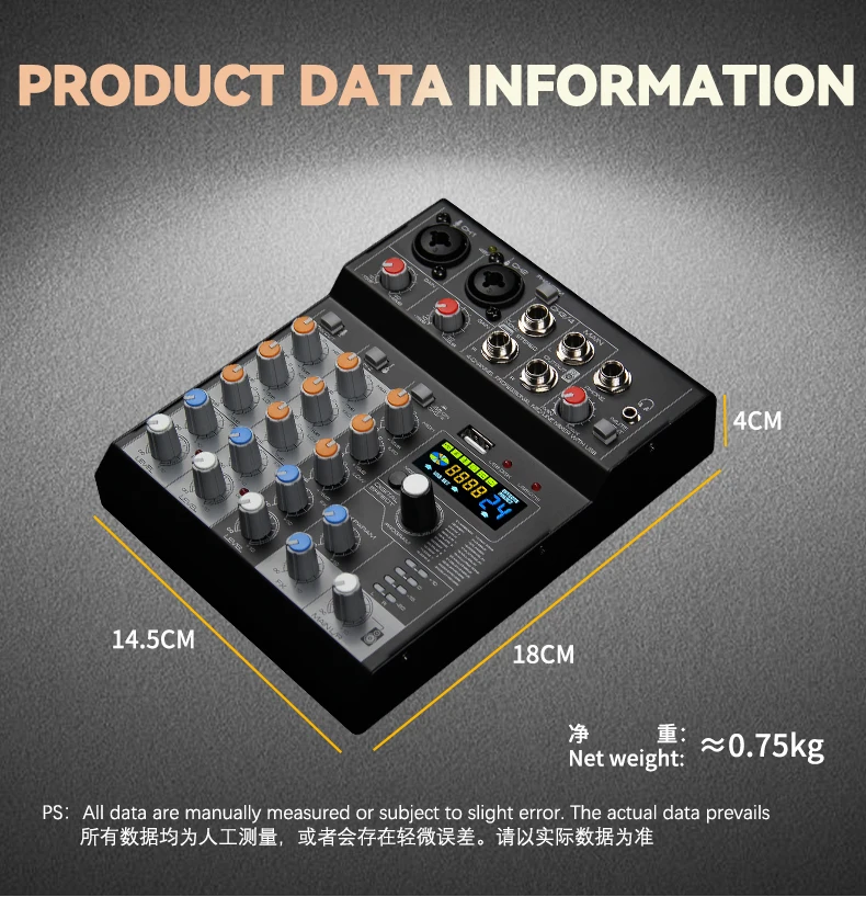 2025 GAX-MQ4 Four Channel Mixer With Audio Interface 24DSP Real Time Ear Feedback Monitoring for Music Production