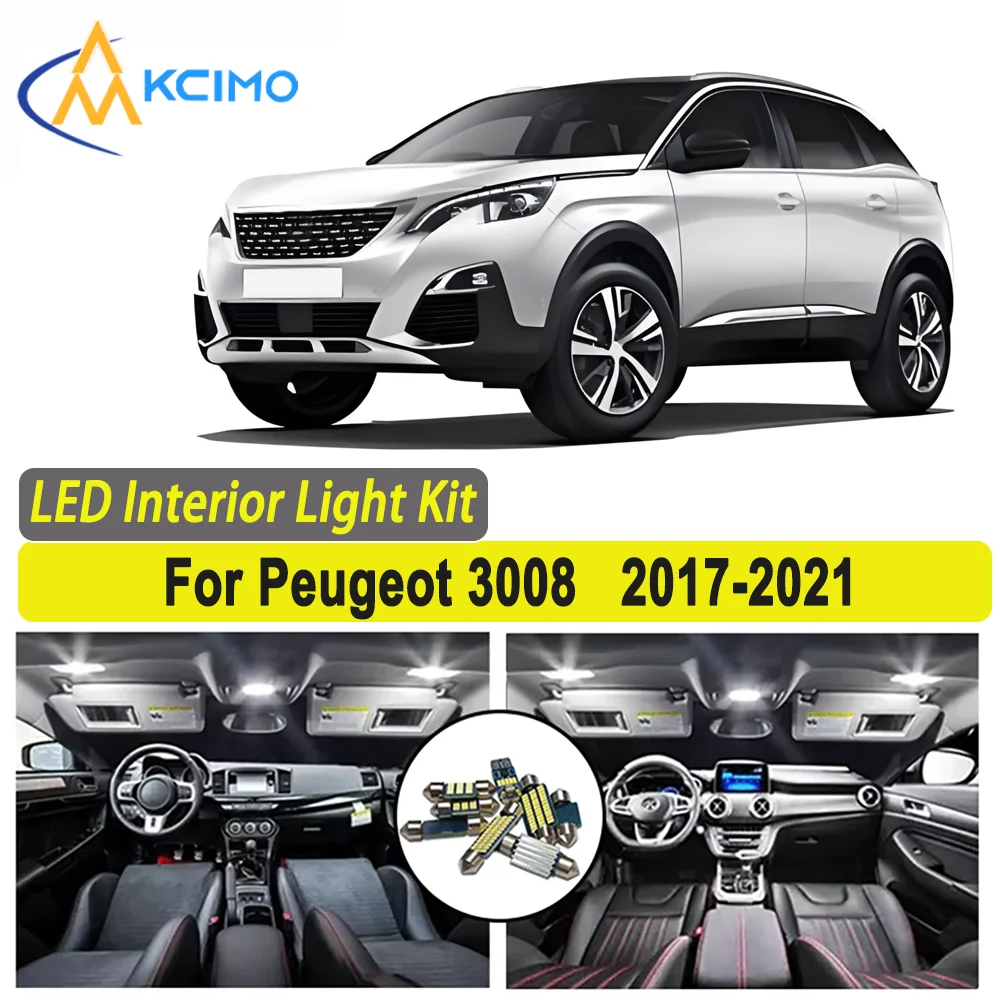 

Kcimo LED для Peugeot 3008 (2017-2021) Яркий светодиодный внутренний купол с картой, комплект освещения багажника, автомобильные светодиодные лампы Canbus, новые лампы для автомобиля