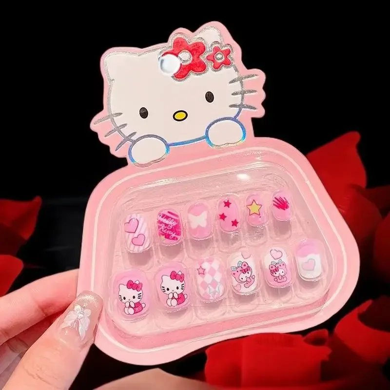 New Sanrio Hello Kitty Kids Nail Sticker Cute Children Self Adhesive Nail Patch Kawaii Cartoon Kuromi Accessories Girl Toy Gift