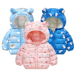 Girls Jacket Autumn and Winter Pink Cartoon Printed Children Warm Hooded Outerwear 1-5 Years Lightweight Down Baby Jacket