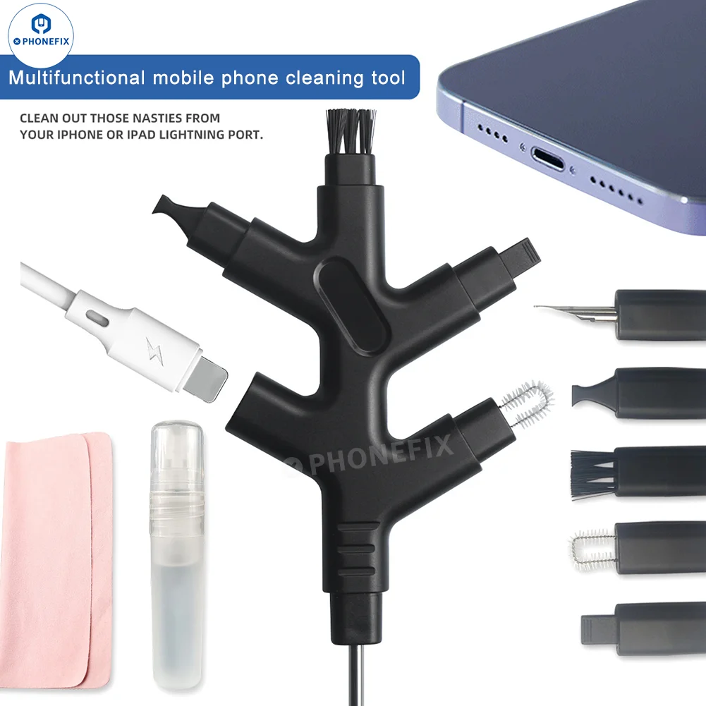 Portable Integrated Mobile Phone Cleaner Universal Charging Port Speaker Earphone Gap Dust Hair Removal Tool 10 in 1 Repair Kit