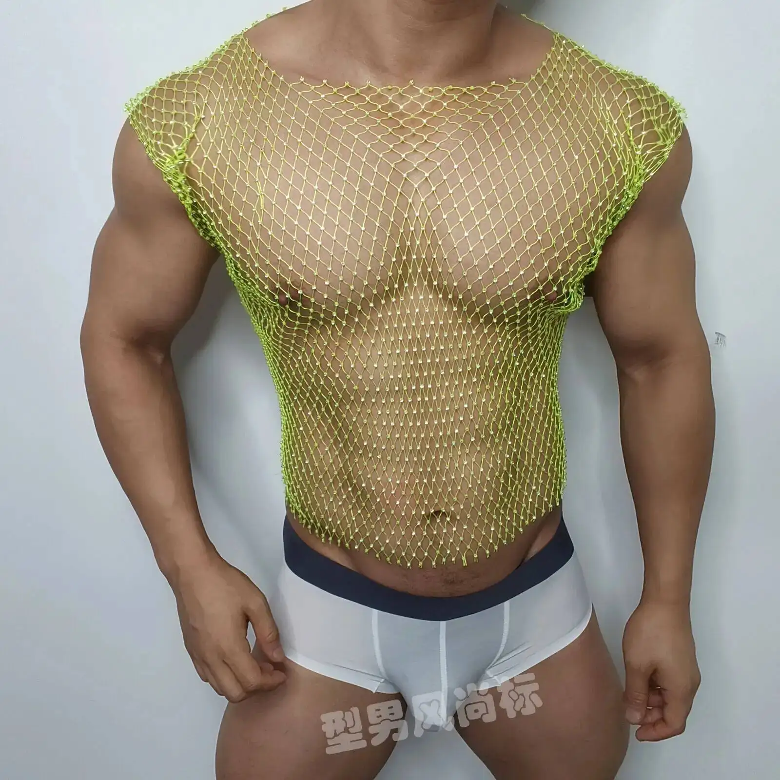 لامعة مثير انظر من خلال تانك الأعلى للرجال نادي الحفلات الصيد صافي بالإضافة إلى حجم تي شيرت الأعلى #2