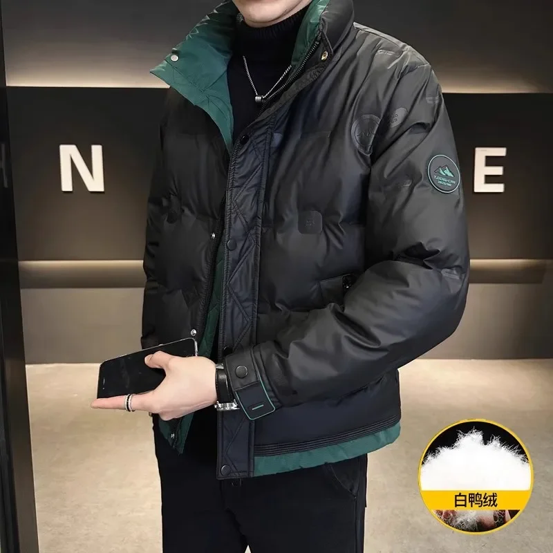 Winner Down Jacket Men Warm White Duck Down Coat Luxury High-end Windproof Patchwork Coat Short Tops Stand-up Collar Outerwear