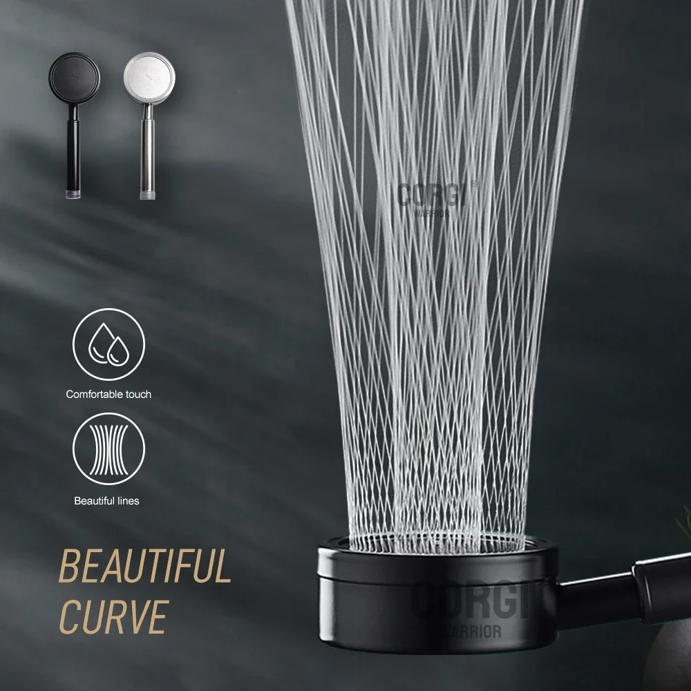 High Pressure 1/3/5 Spray Modes Handheld Shower Head Showerhead Black Stainless Steel 304 and ABS Plastic Clean Tub Tile Pets